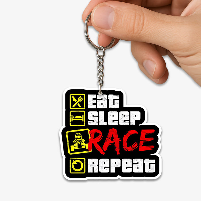 Eat Sleep Race Repeat KeyChain