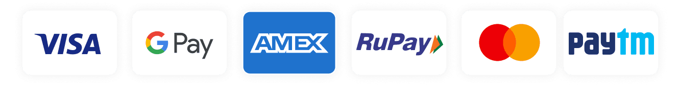 Accepted payments: Visa, GPay, Amex, RuPay, Mastercard, Paytm