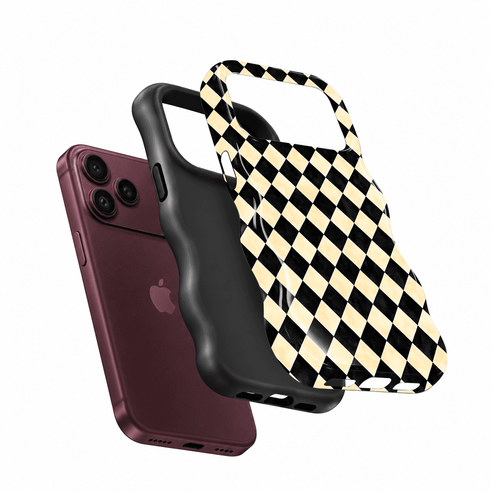 Cream Black Diamond Wavy Phone Case