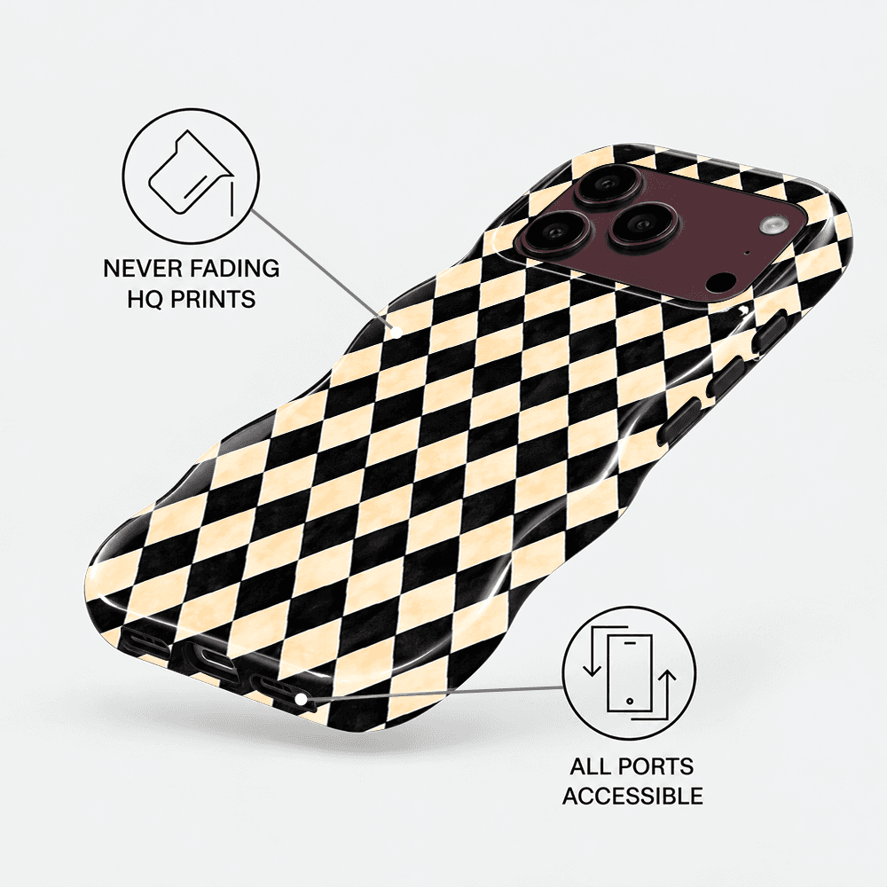 Cream Black Diamond Wavy Phone Case