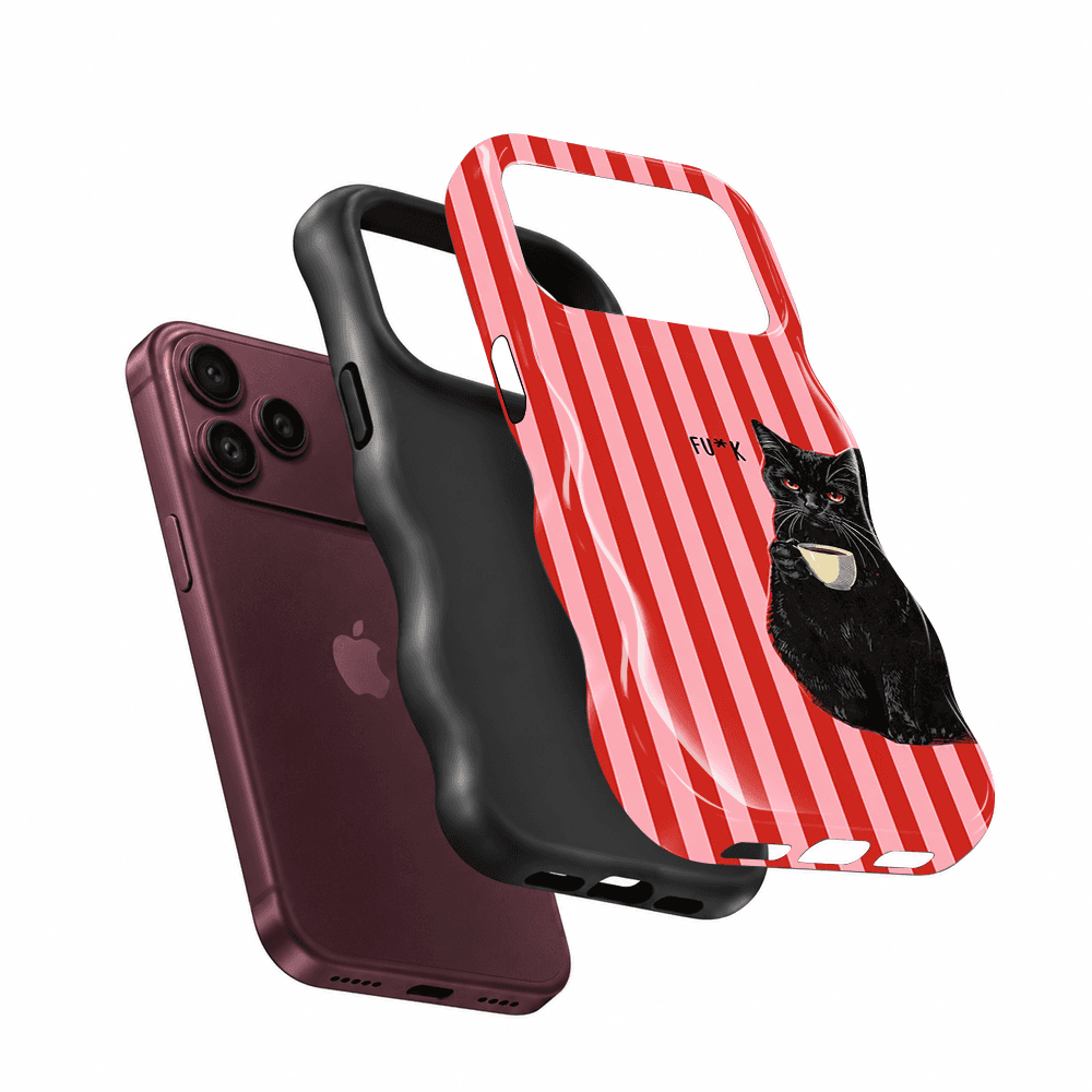 Red Stripe Black Cat Wavy Phone Case
