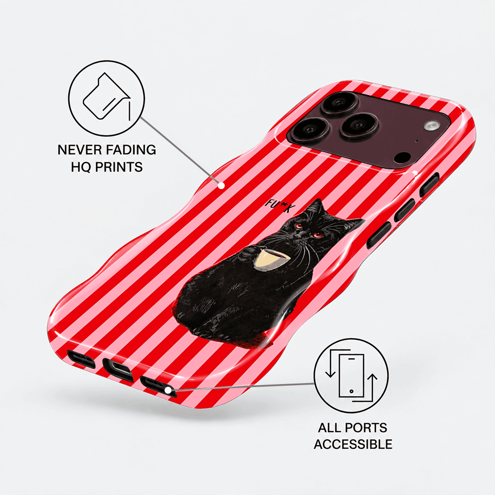 Red Stripe Black Cat Wavy Phone Case