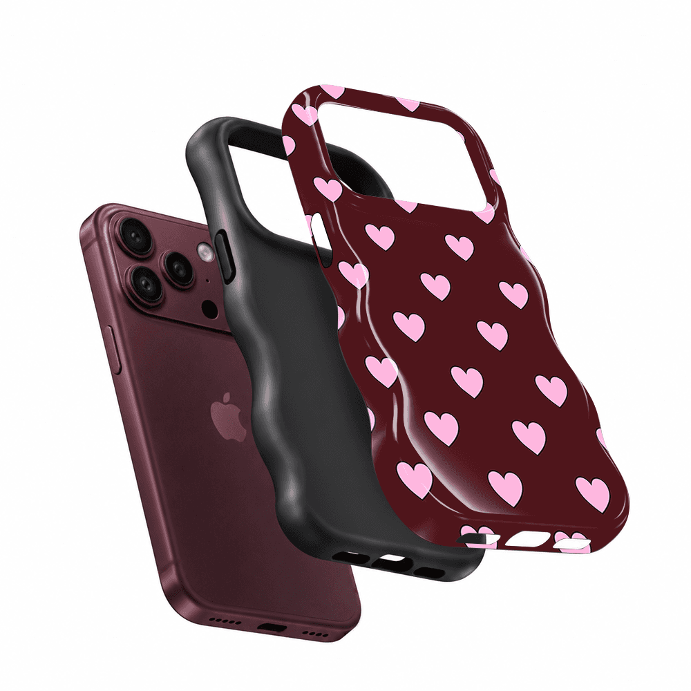 Plum Pink Heart Wavy Phone Case