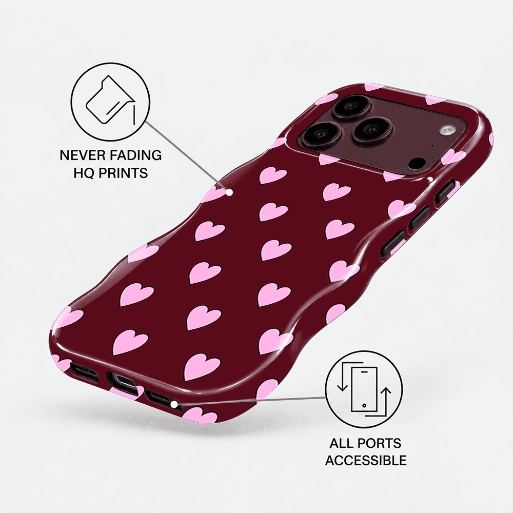 Plum Pink Heart Wavy Phone Case
