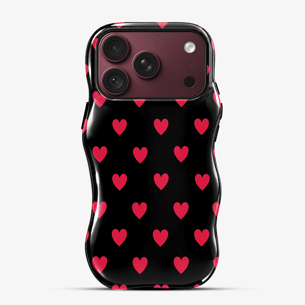 Black Red Heart Wavy Phone Case