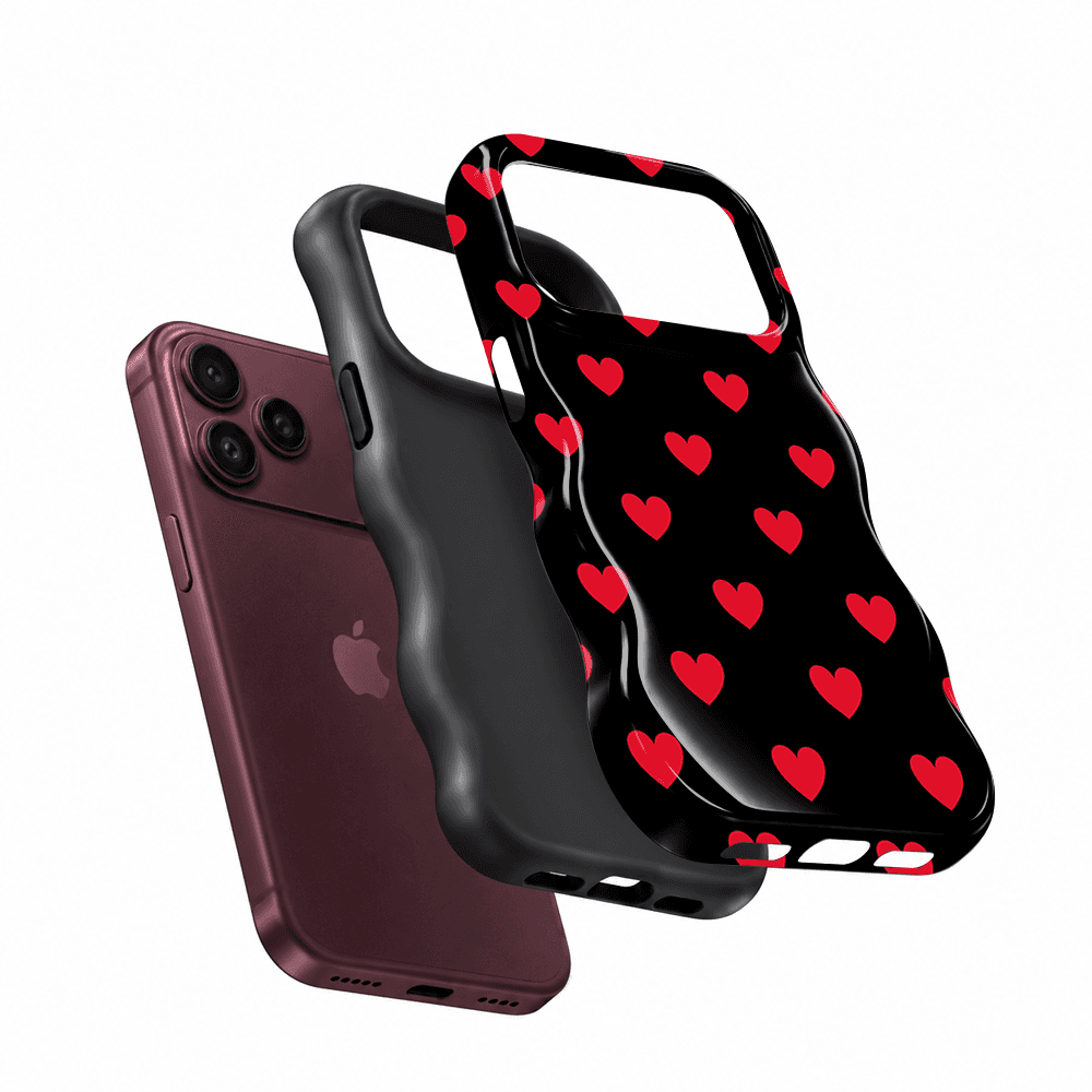 Black Red Heart Wavy Phone Case