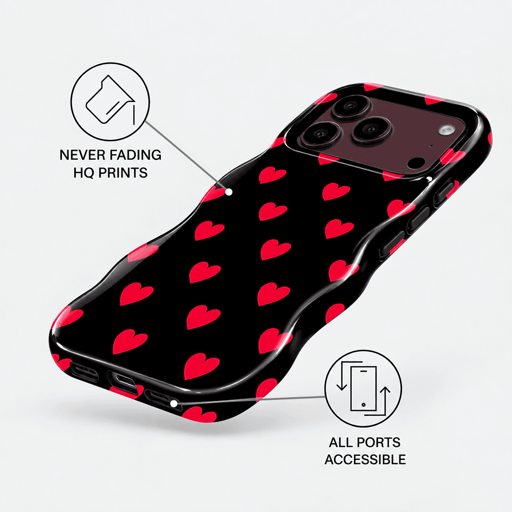 Black Red Heart Wavy Phone Case