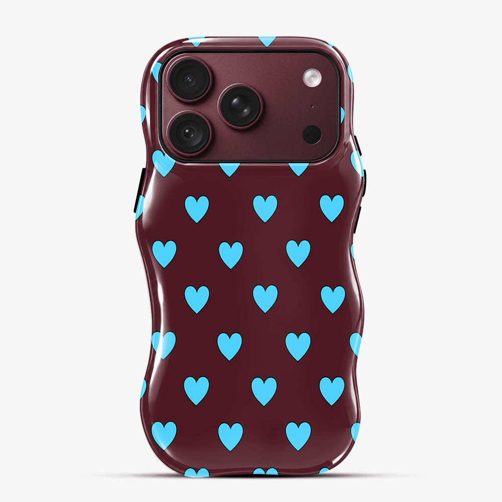 Blue Cyan Heart Wavy Phone Case
