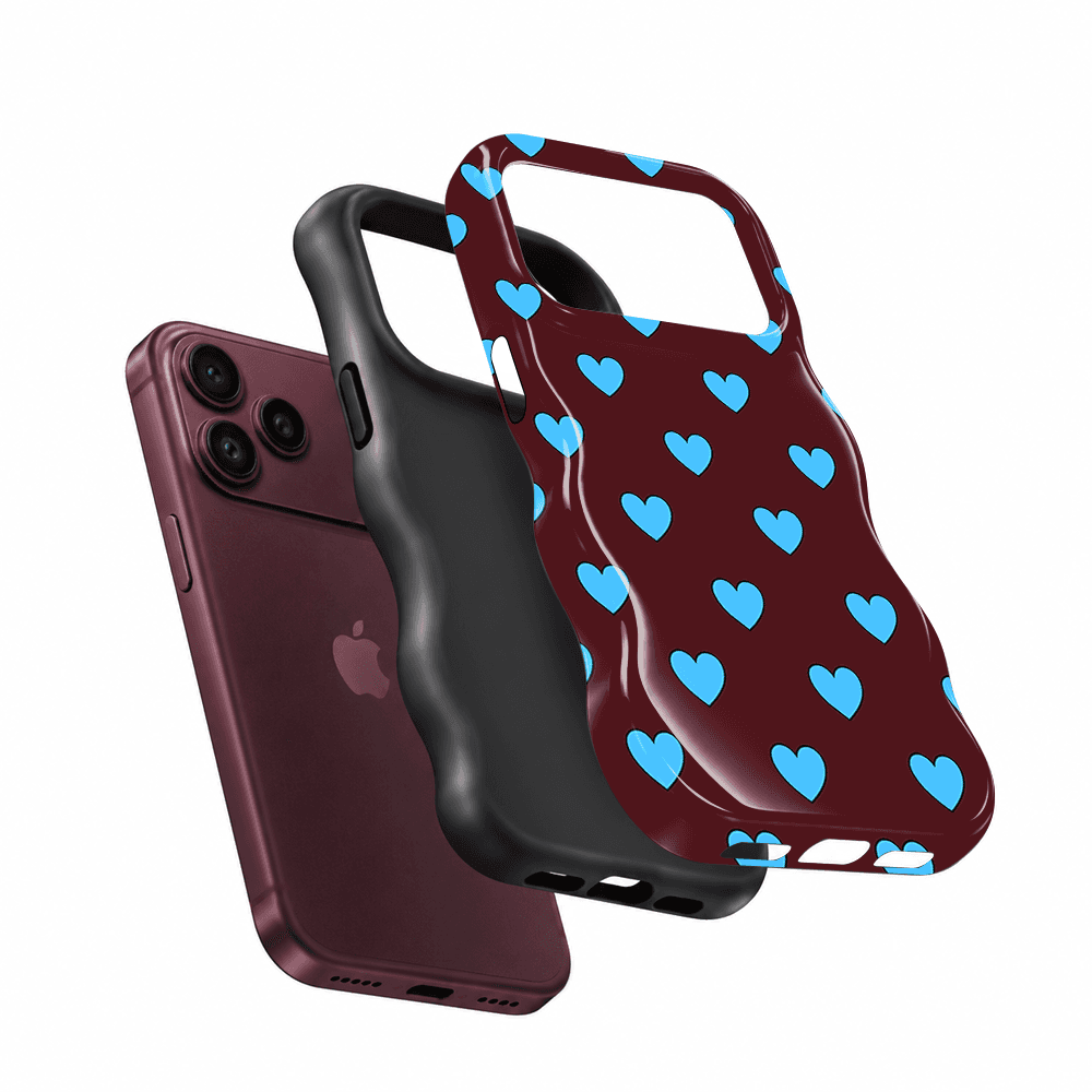 Blue Cyan Heart Wavy Phone Case