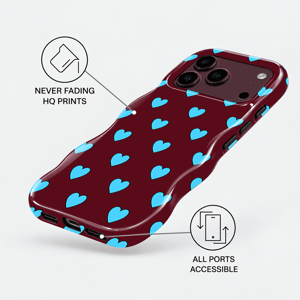 Blue Cyan Heart Wavy Phone Case