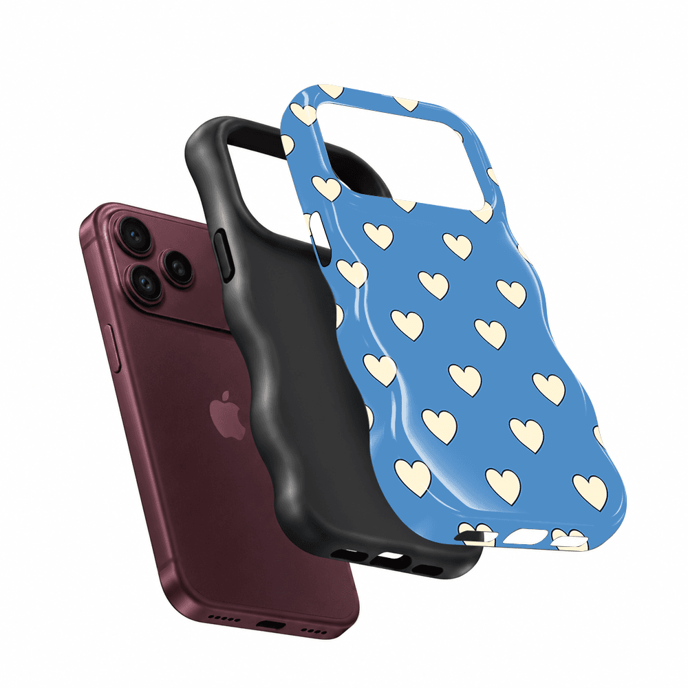 Powder Blue Cream Heart Wavy Phone Case
