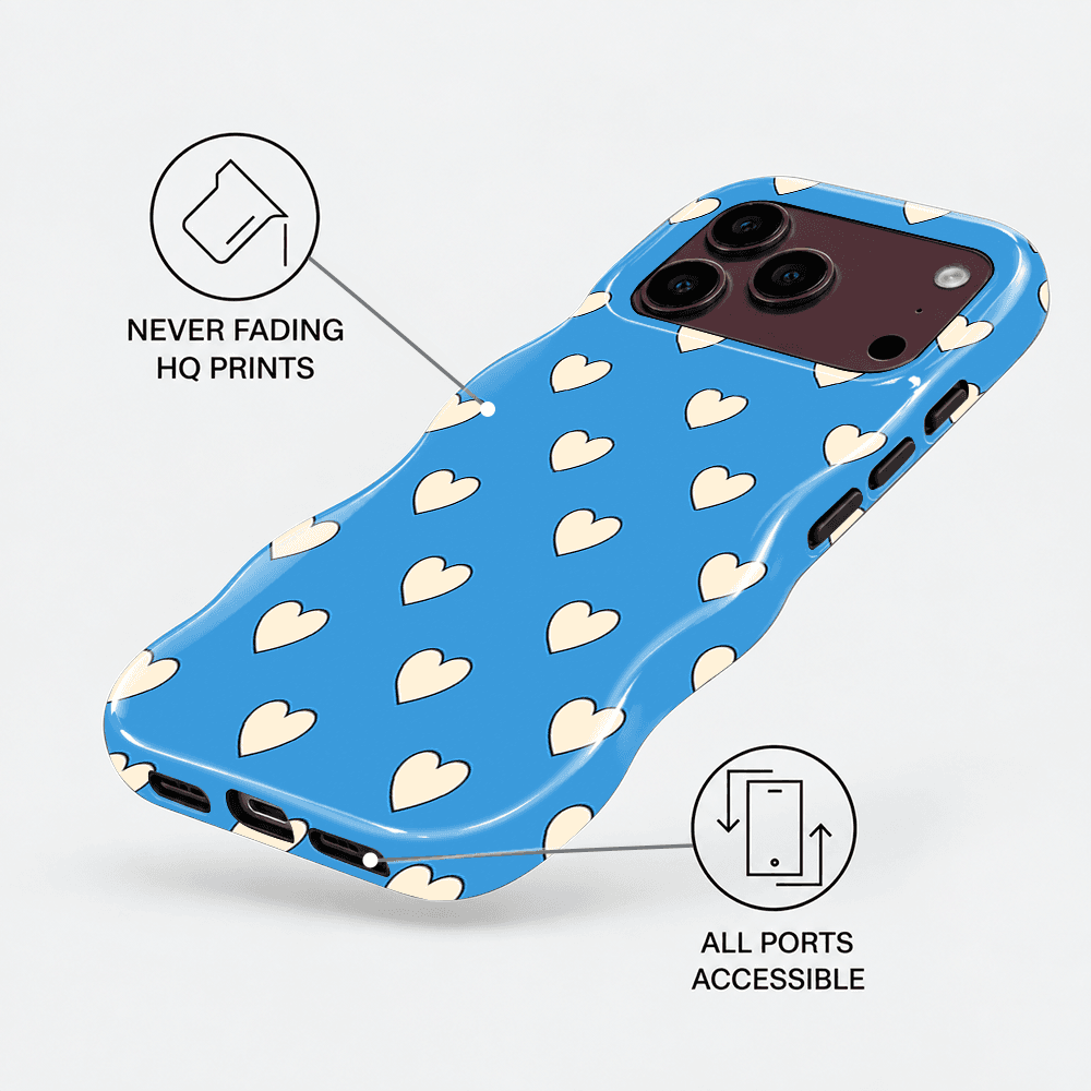 Powder Blue Cream Heart Wavy Phone Case