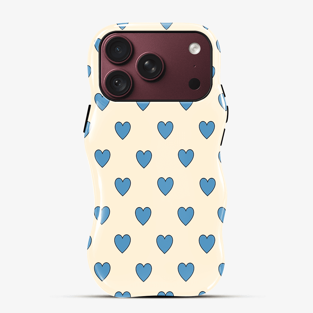 Cream Blue Heart Wavy Phone Case
