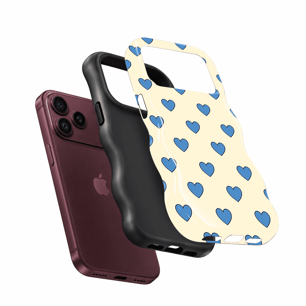 Cream Blue Heart Wavy Phone Case