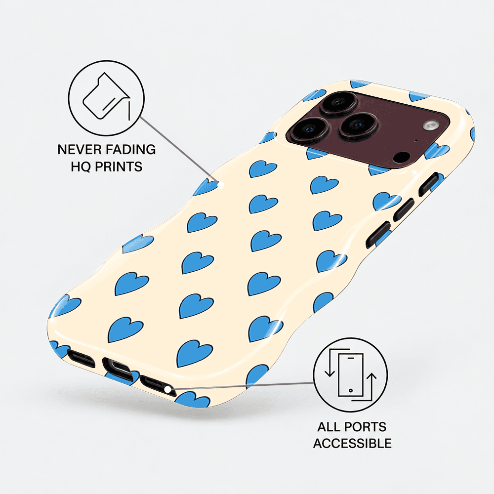 Cream Blue Heart Wavy Phone Case