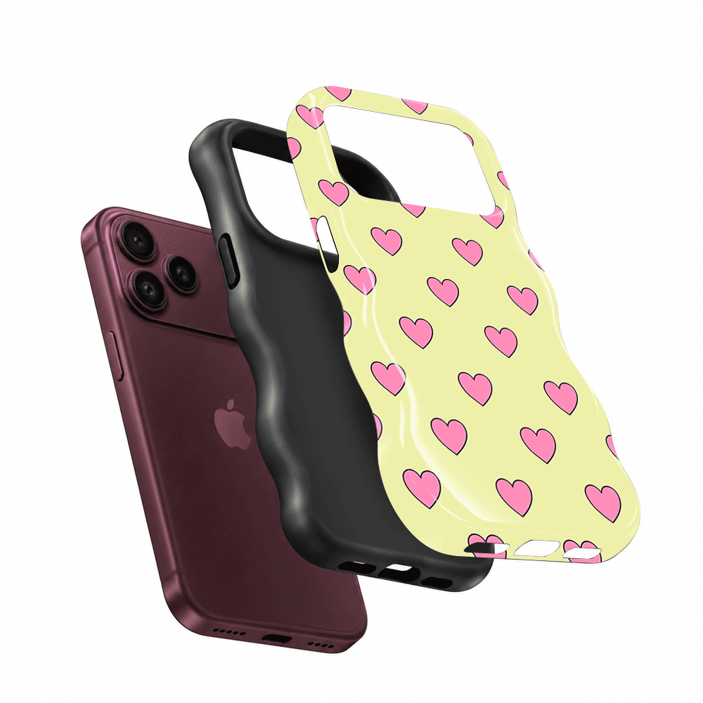 Cream Pink Heart Wavy Phone Case