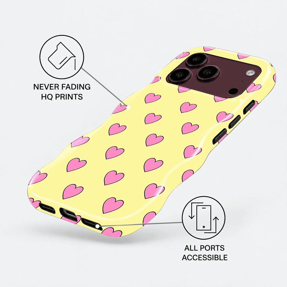 Cream Pink Heart Wavy Phone Case