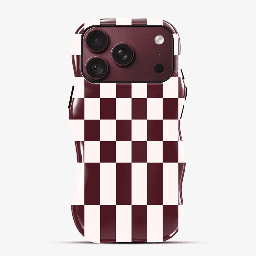 Burgundy Cream Checkerboard Wavy Phone Case