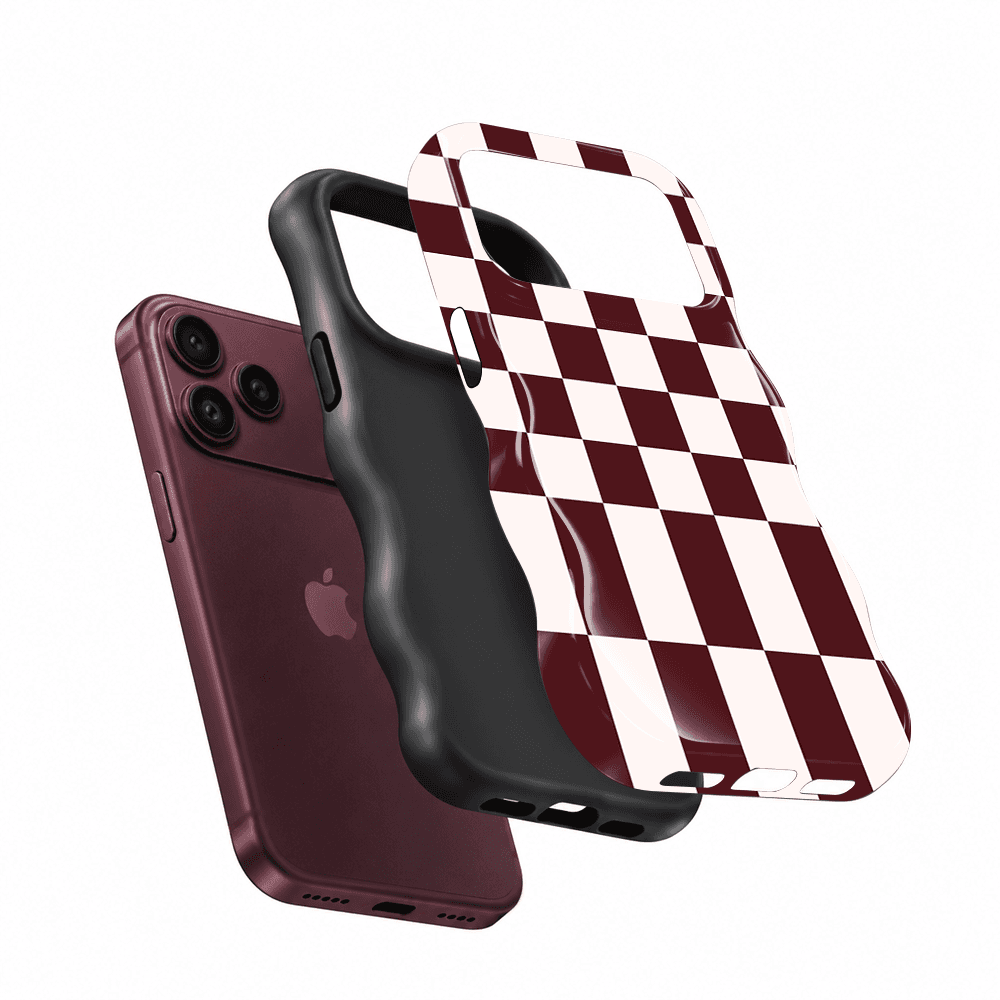 Burgundy Cream Checkerboard Wavy Phone Case