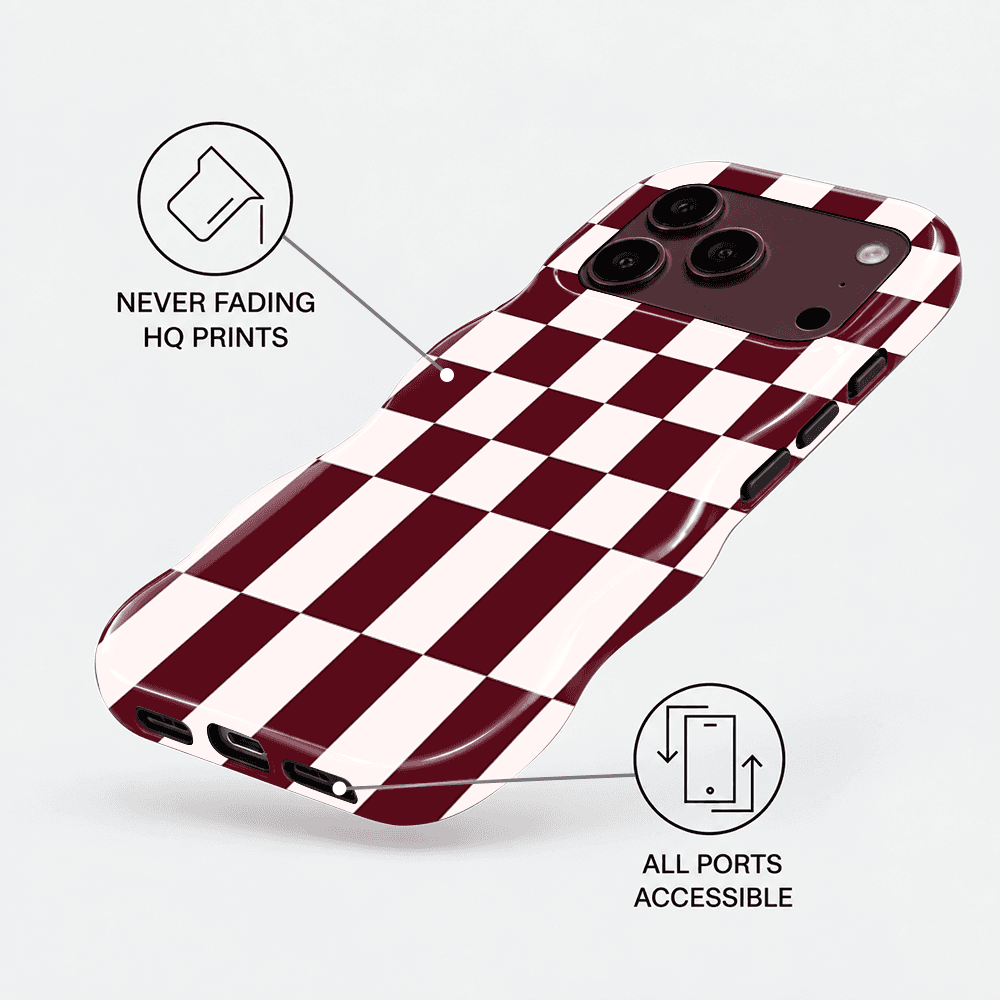 Burgundy Cream Checkerboard Wavy Phone Case