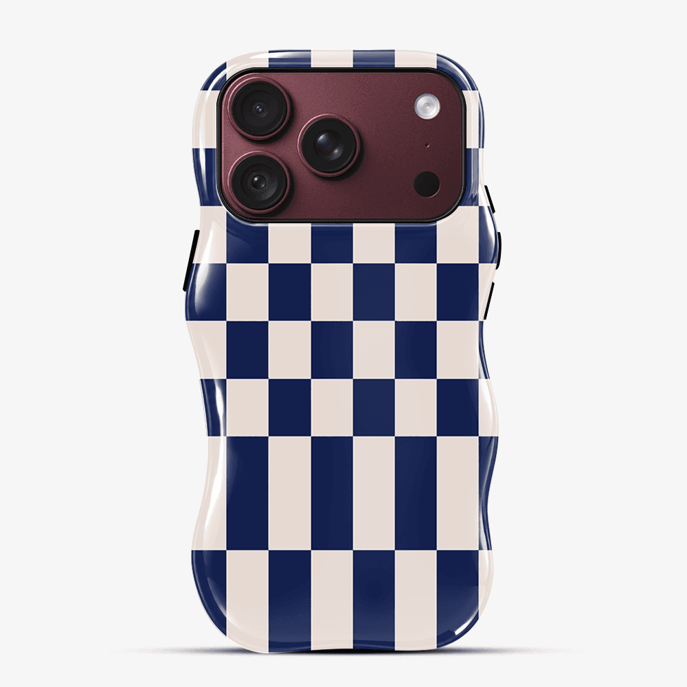Navy White Checkerboard Wavy Phone Case