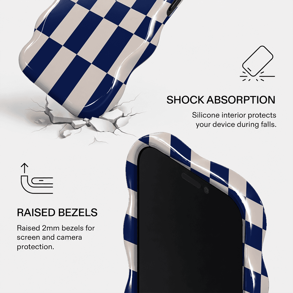 Navy White Checkerboard Wavy Phone Case