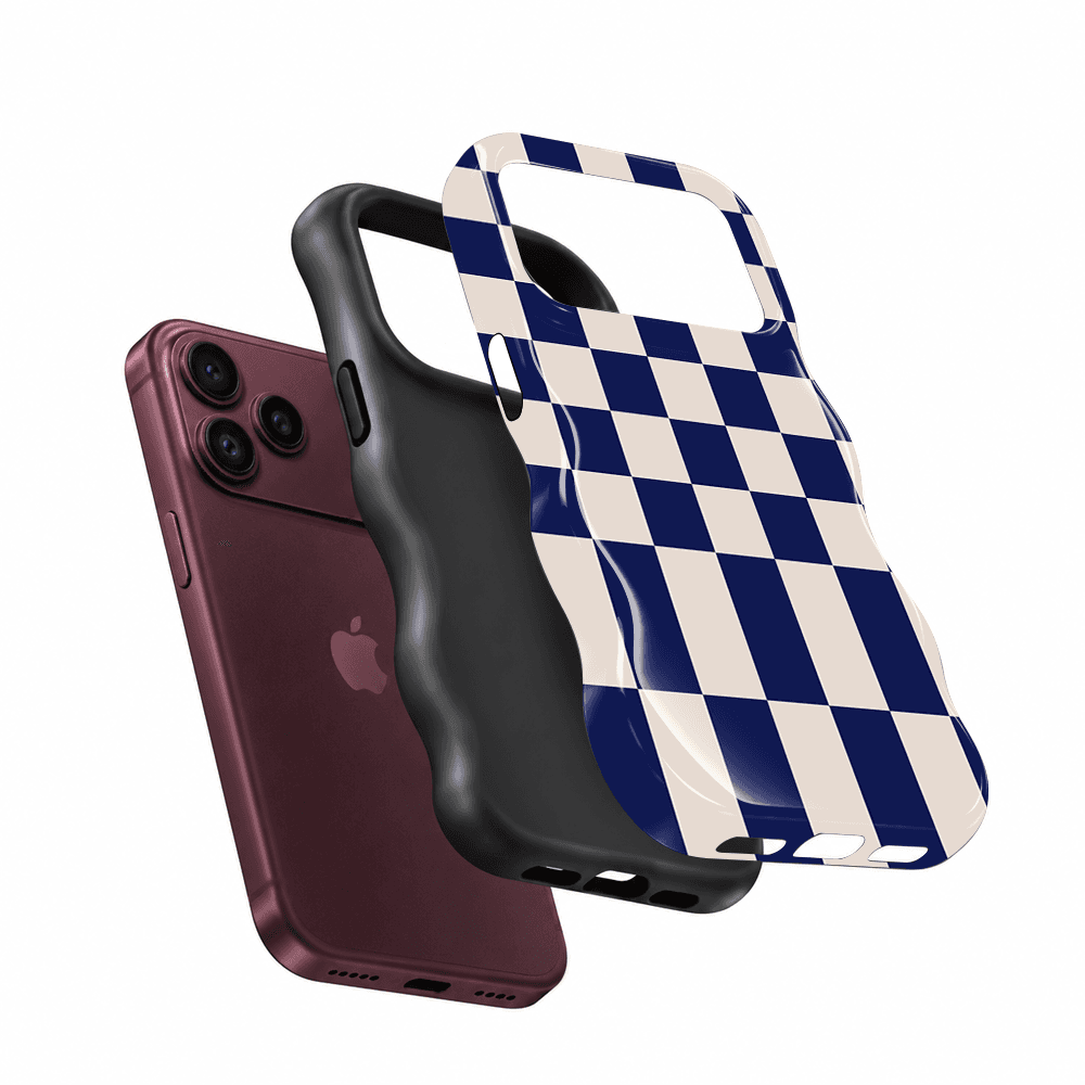 Navy White Checkerboard Wavy Phone Case