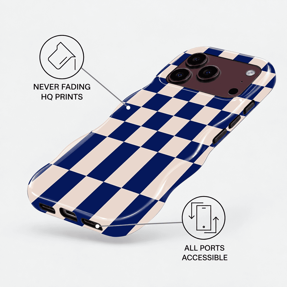 Navy White Checkerboard Wavy Phone Case
