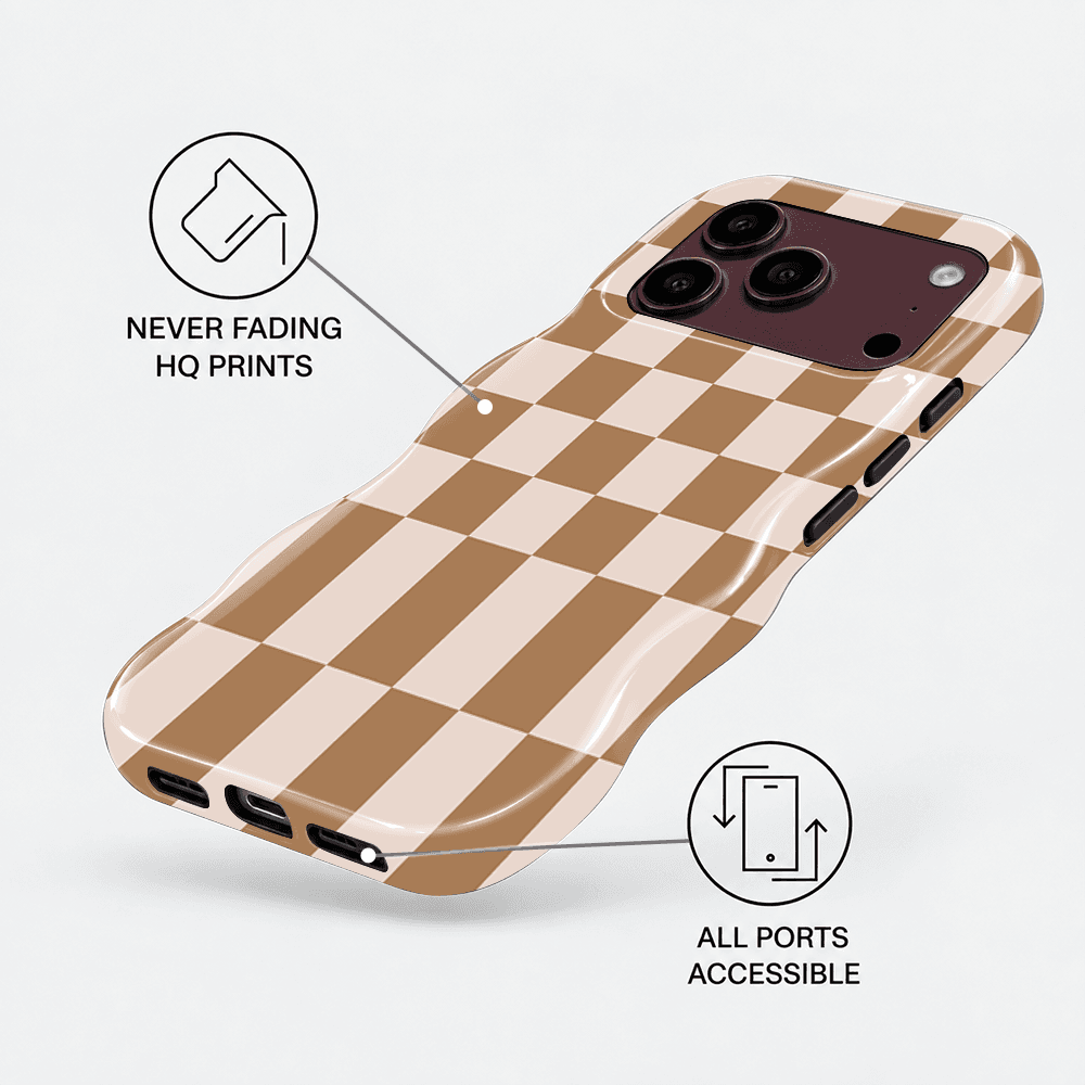 Brown Cream Checkerboard Wavy Phone Case