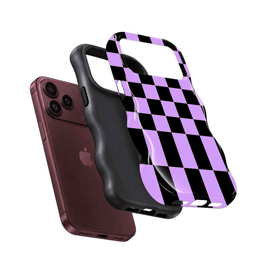 Purple White Checkerboard Wavy Phone Case