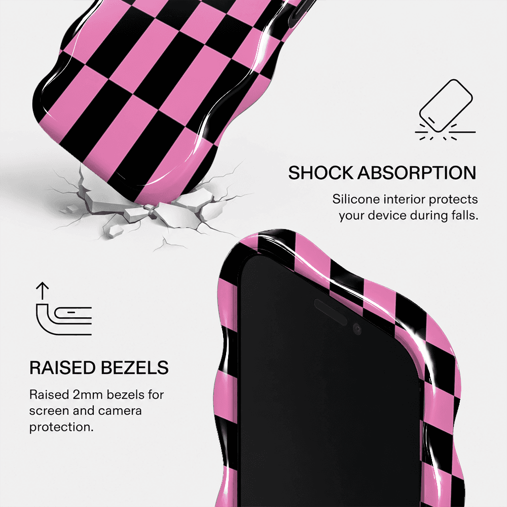 Pink Black Checkerboard Wavy Phone Case