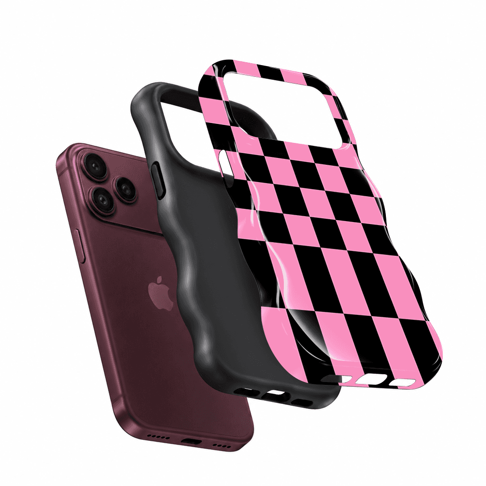 Pink Black Checkerboard Wavy Phone Case