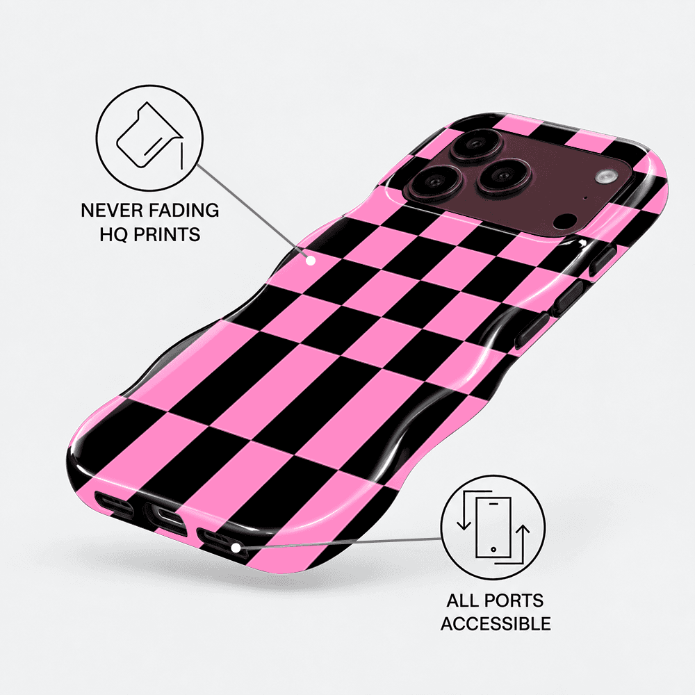 Pink Black Checkerboard Wavy Phone Case