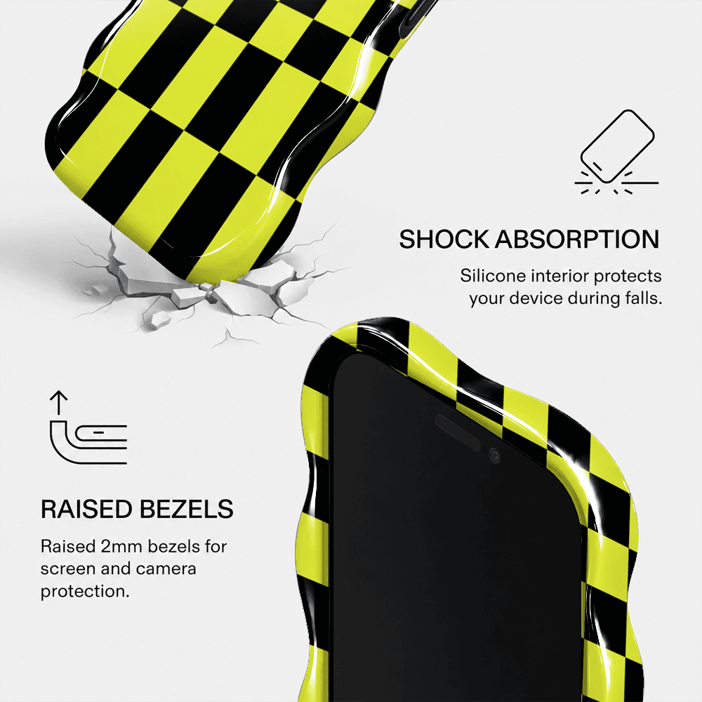 Yellow Black Checkerboard Wavy Phone Case
