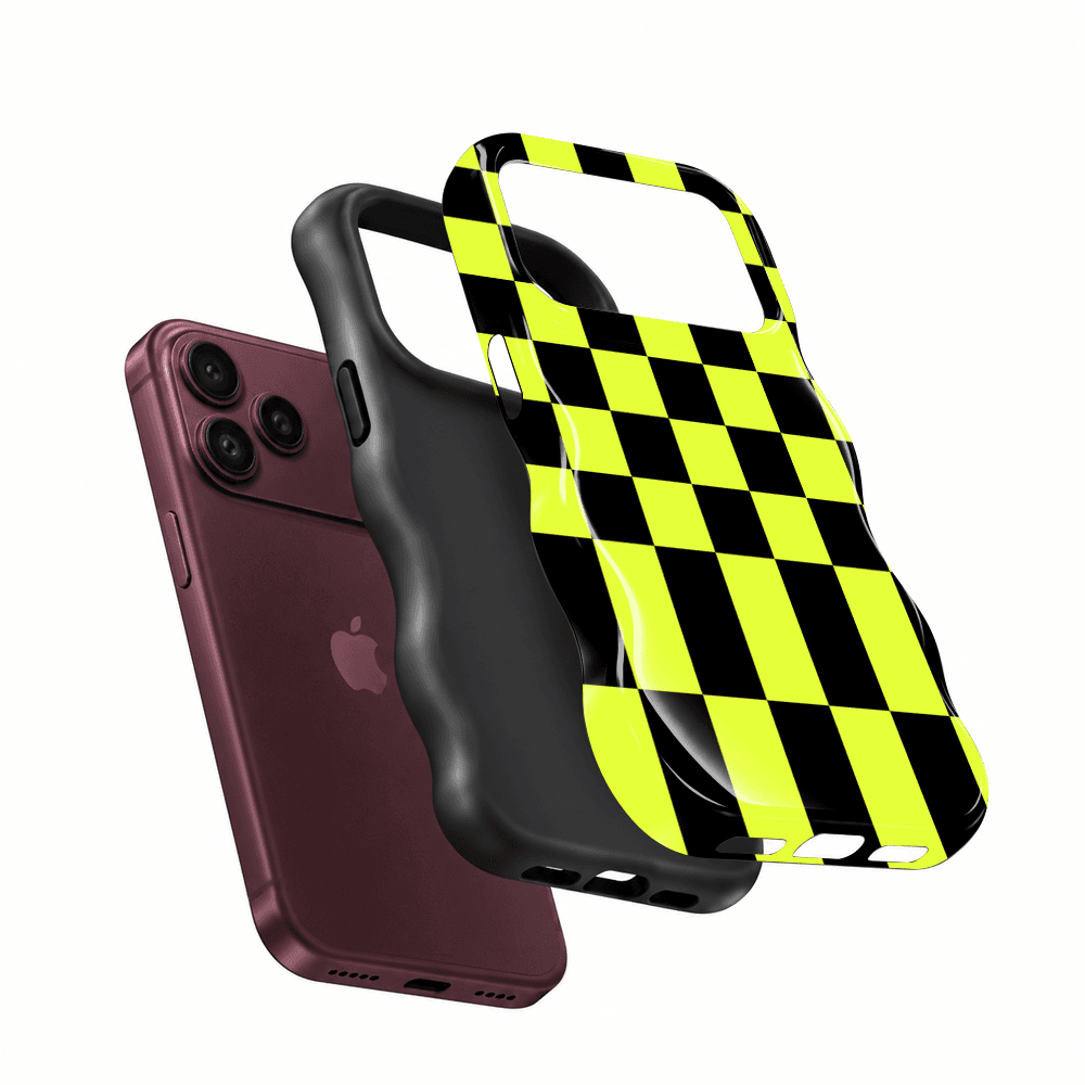 Yellow Black Checkerboard Wavy Phone Case