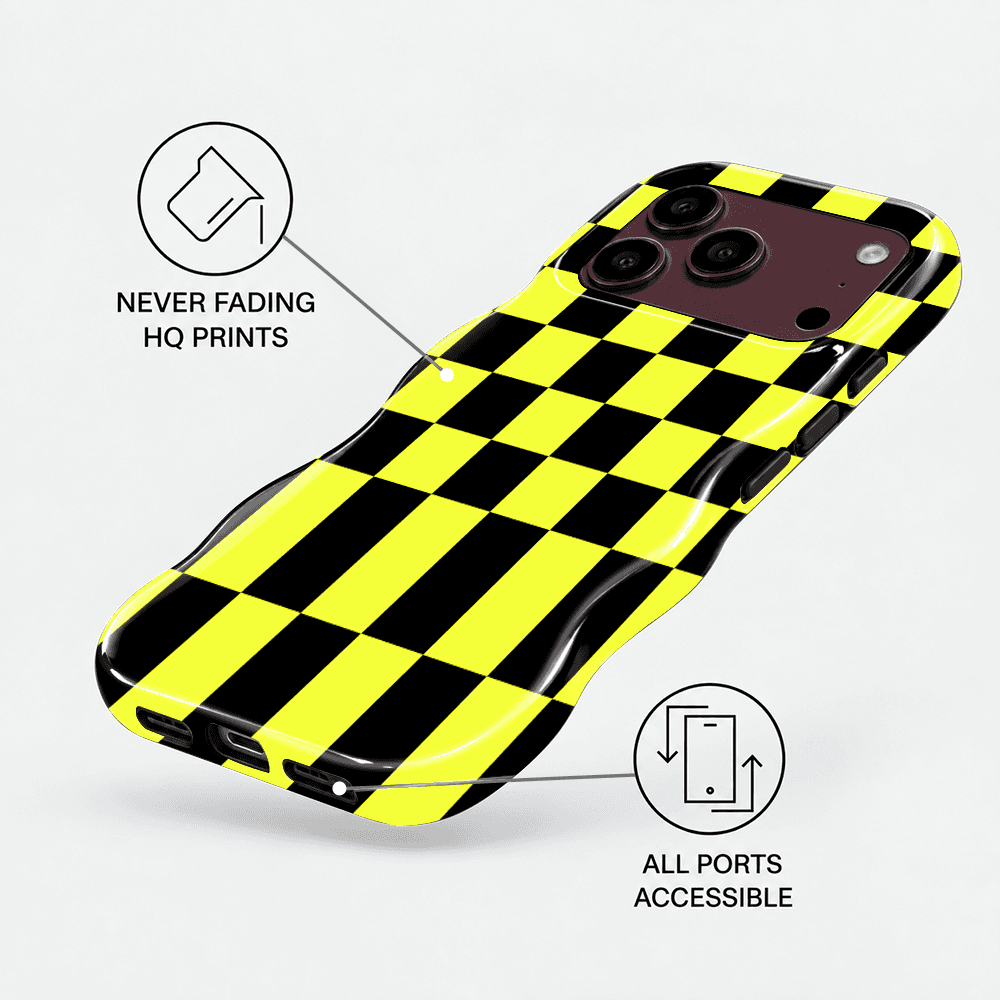 Yellow Black Checkerboard Wavy Phone Case