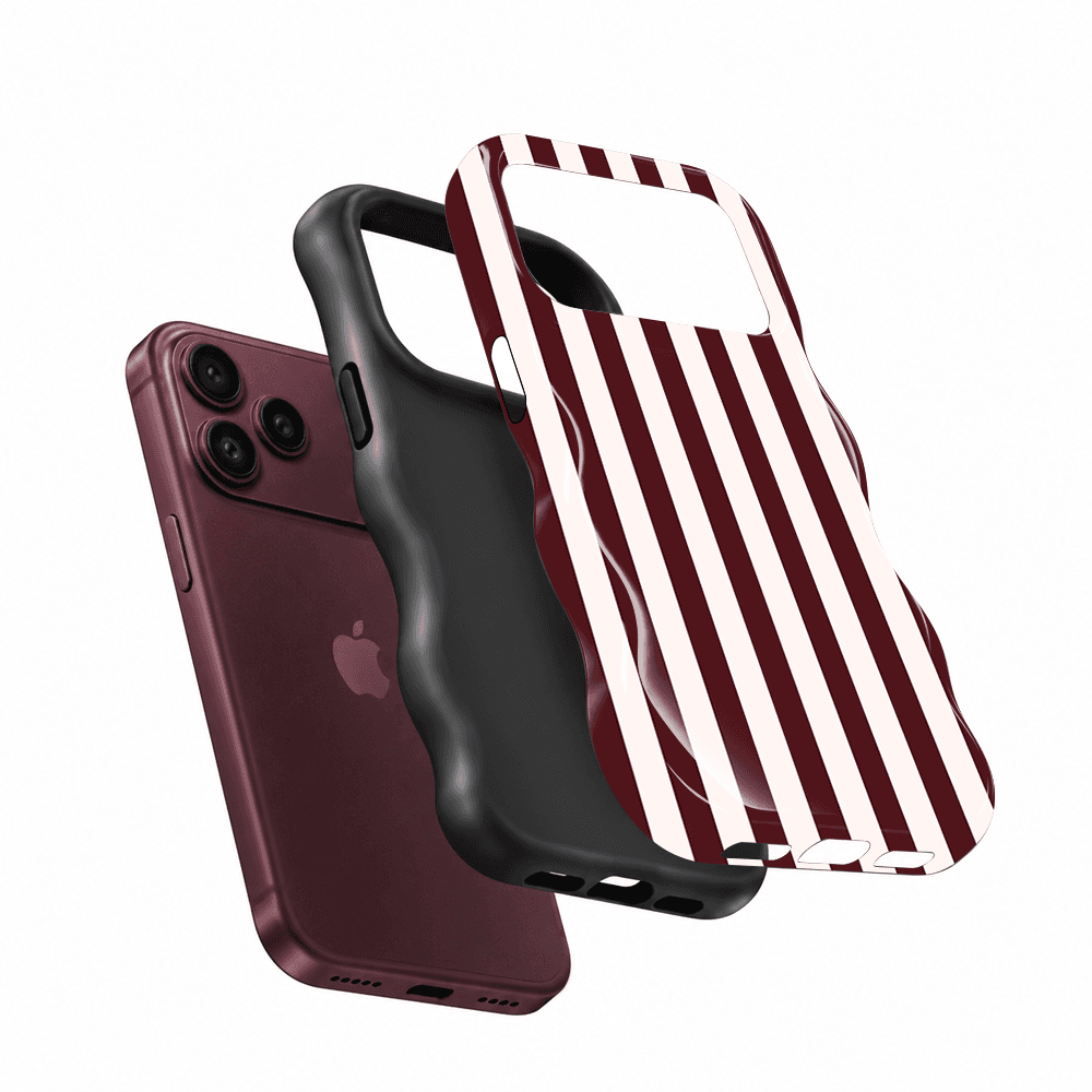 Burgundy Cream Stripe Wavy Phone Case