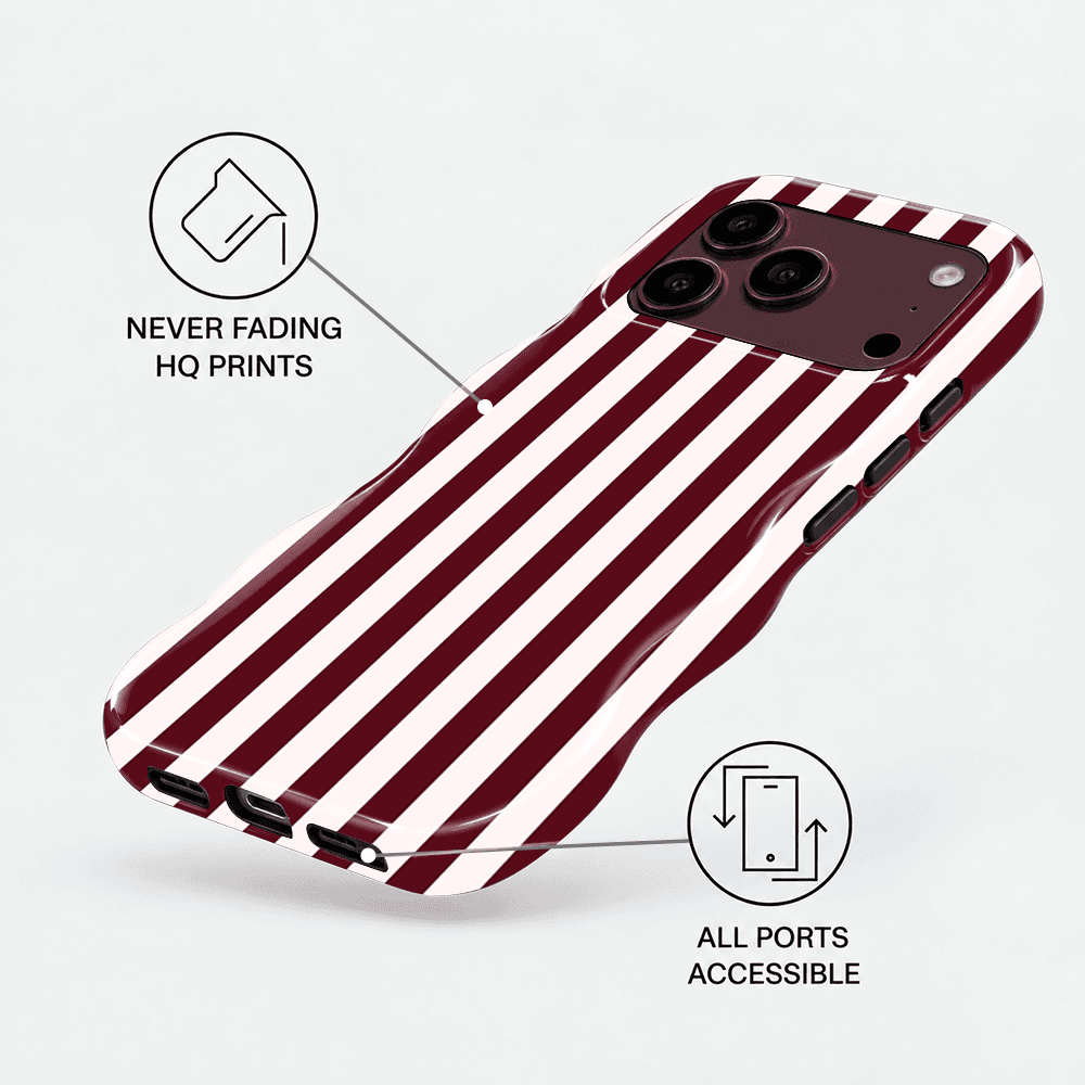 Burgundy Cream Stripe Wavy Phone Case