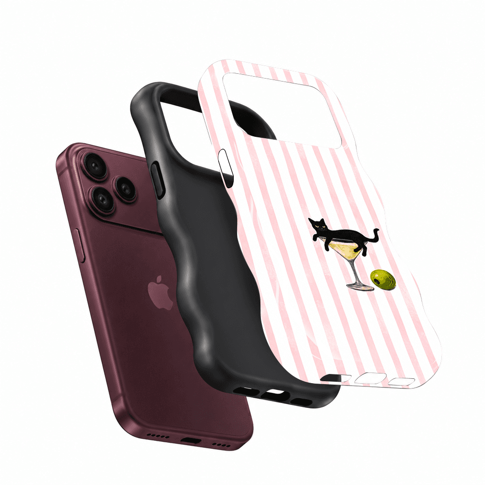 Pink Stripe Cat Wavy Phone Case
