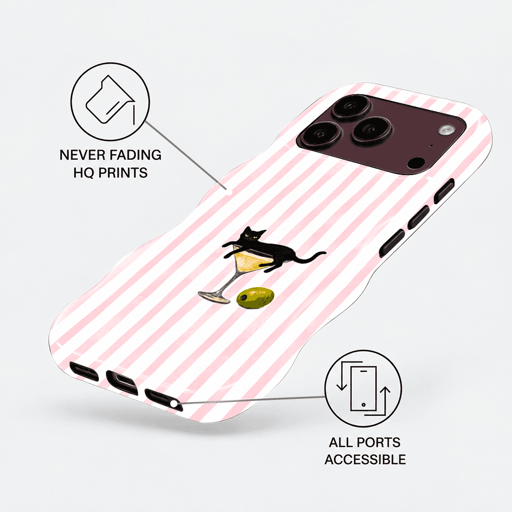 Pink Stripe Cat Wavy Phone Case
