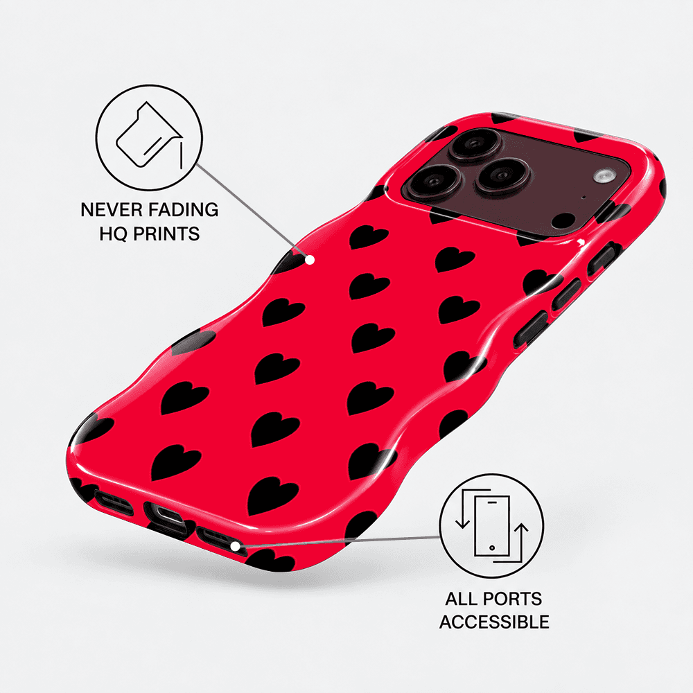Red Black Heart Wavy Phone Case